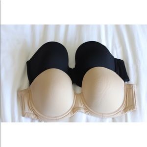 Two amazing strapless bras. Black and nude 32DDD